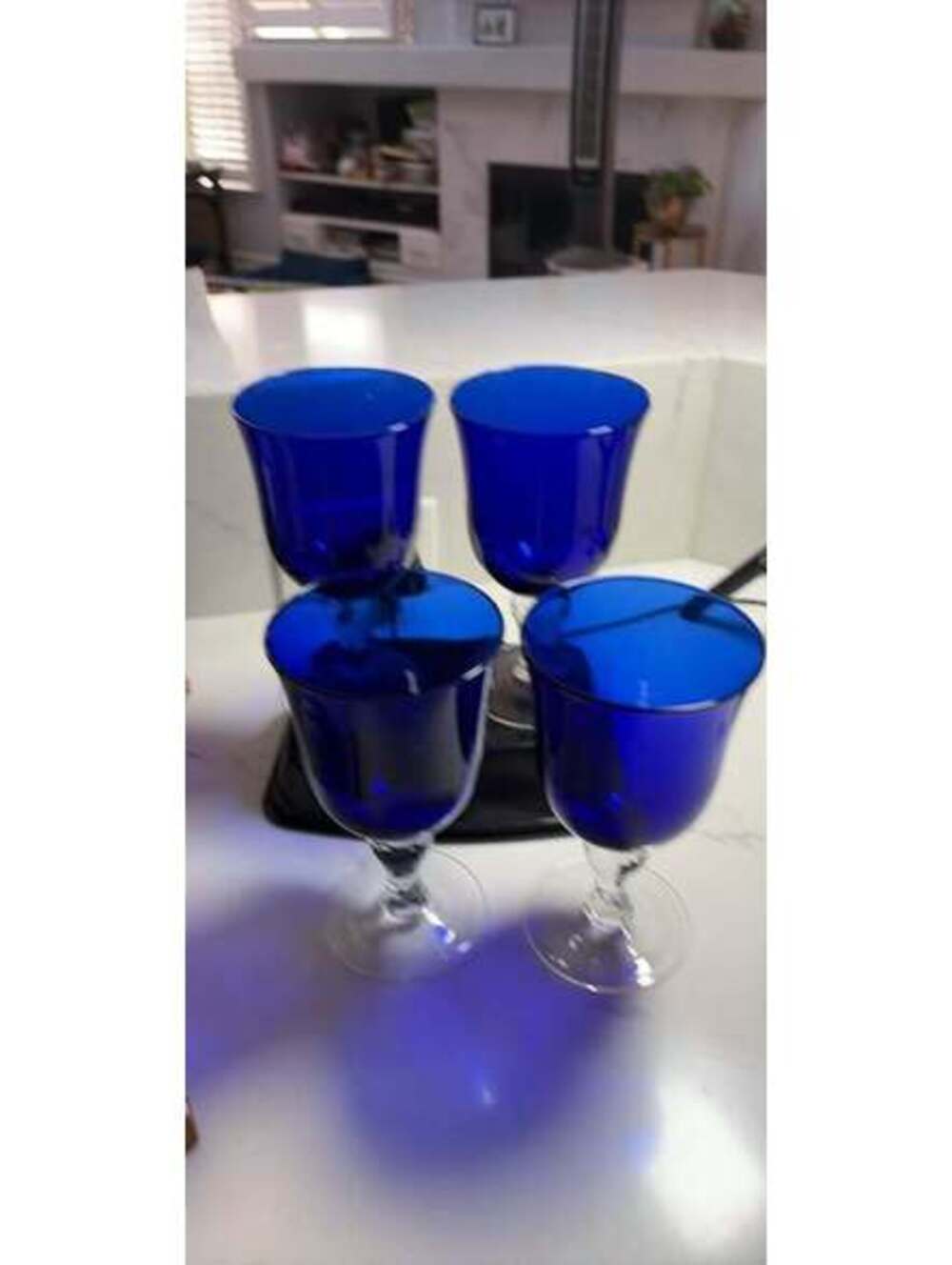 Set of 4 Cobalt Blue Wine Goblets